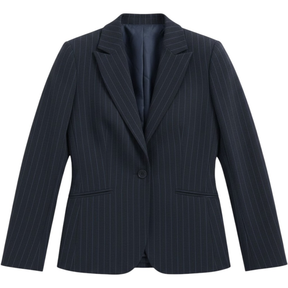 Norma Kamali Pinstripe Blazer 14 Indigo Navy Blue Single Button
